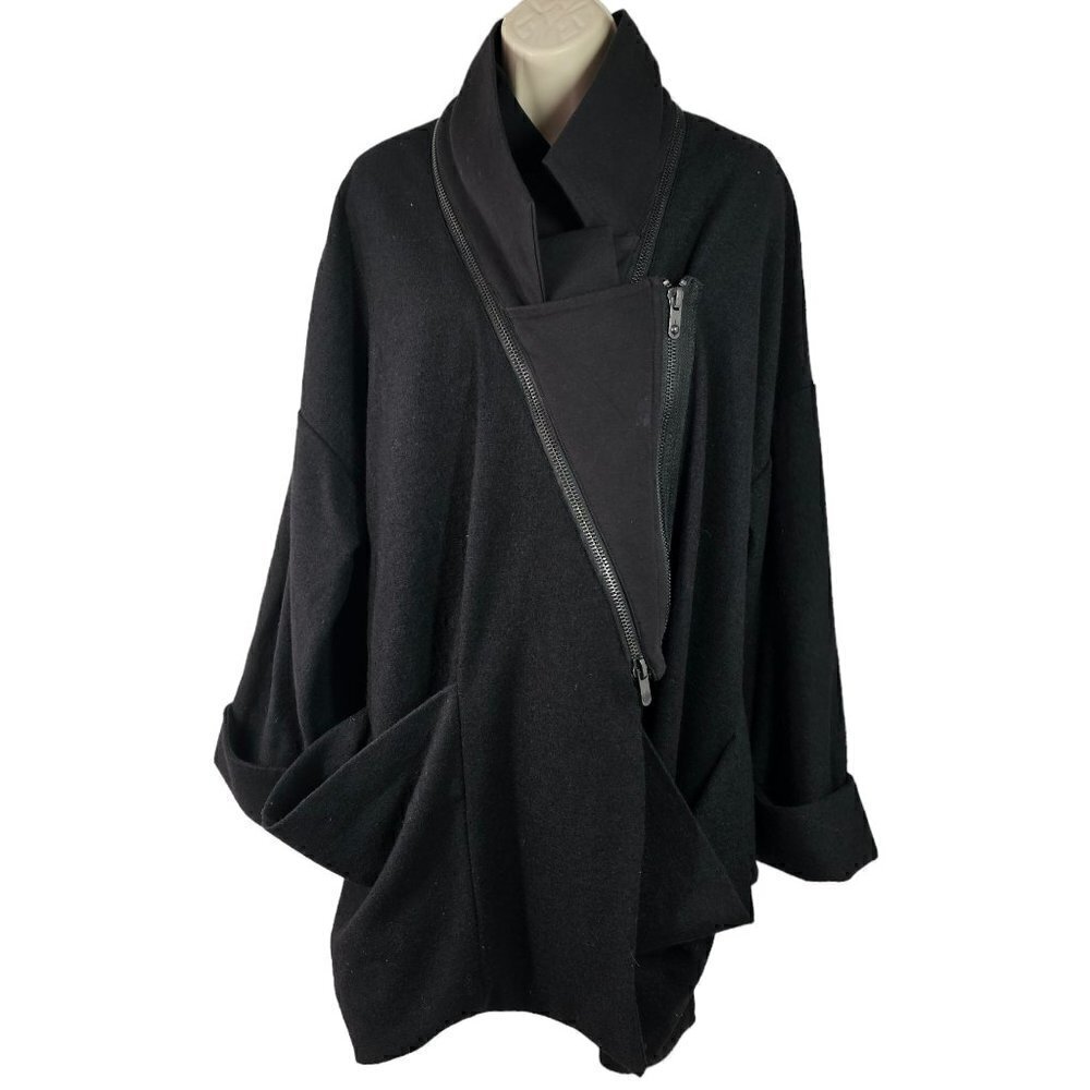 Twenty8Twelve by S Miller Oversize Sweater Jacket Asymmetric Zip Women S/M Black